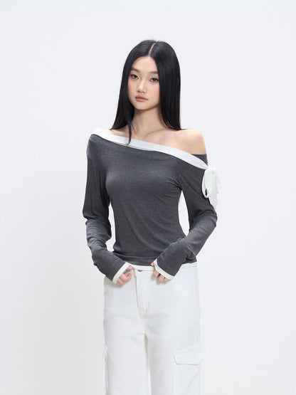 WITHMIN off-shoulder tops autumn new slim fit short bottoming shirt women's inner long-sleeved T-shirt