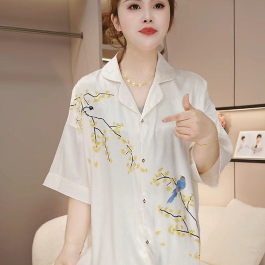 2025 summer new nightdress herringbone pattern ice silk can be worn as a home clothes nightdress