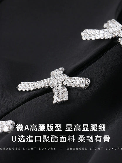 Acetic acid French Hepburn style white commuting temperament slimming work high-end elegant short-sleeved A-line dress