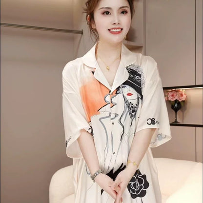 Ice and snow silk herringbone pattern nightdress for women summer 2025 new style apricot beauty shirt dress thin pajamas