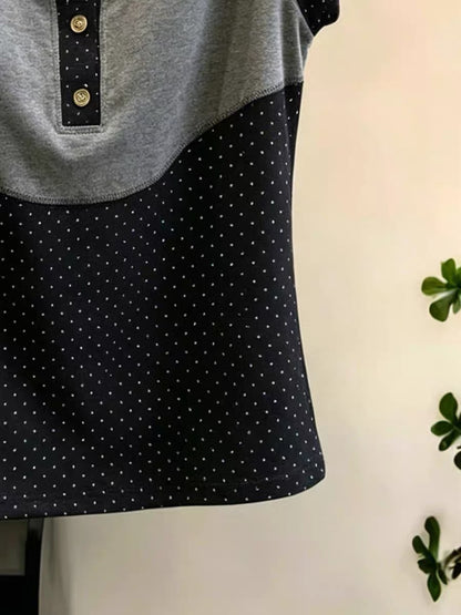 Shenzhen Nanyou Brand Women's Short-Sleeve Round Neck T-Shirt, Summer New Style, American Style, Versatile, Slim Fit, Polka Dot Color Block Top