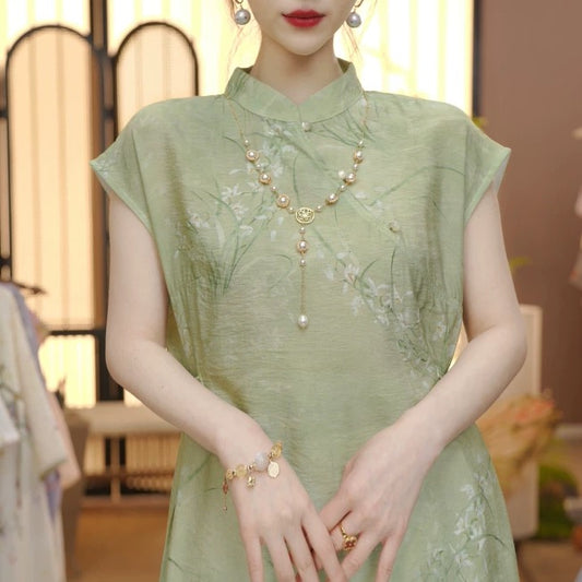 (Yunshan Hancui) New Chinese style improved Chinese style oblique collar spring and summer women's loose dress FB25041121