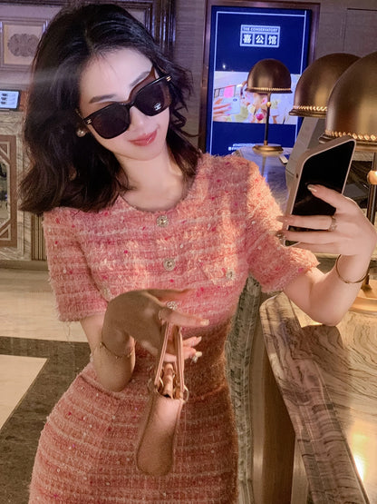 Fish Rabbit's Rabbit Little Fragrance Dress Women's 2024 New Summer Short-Sleeved Temperament Gentle Lady Style Dress
