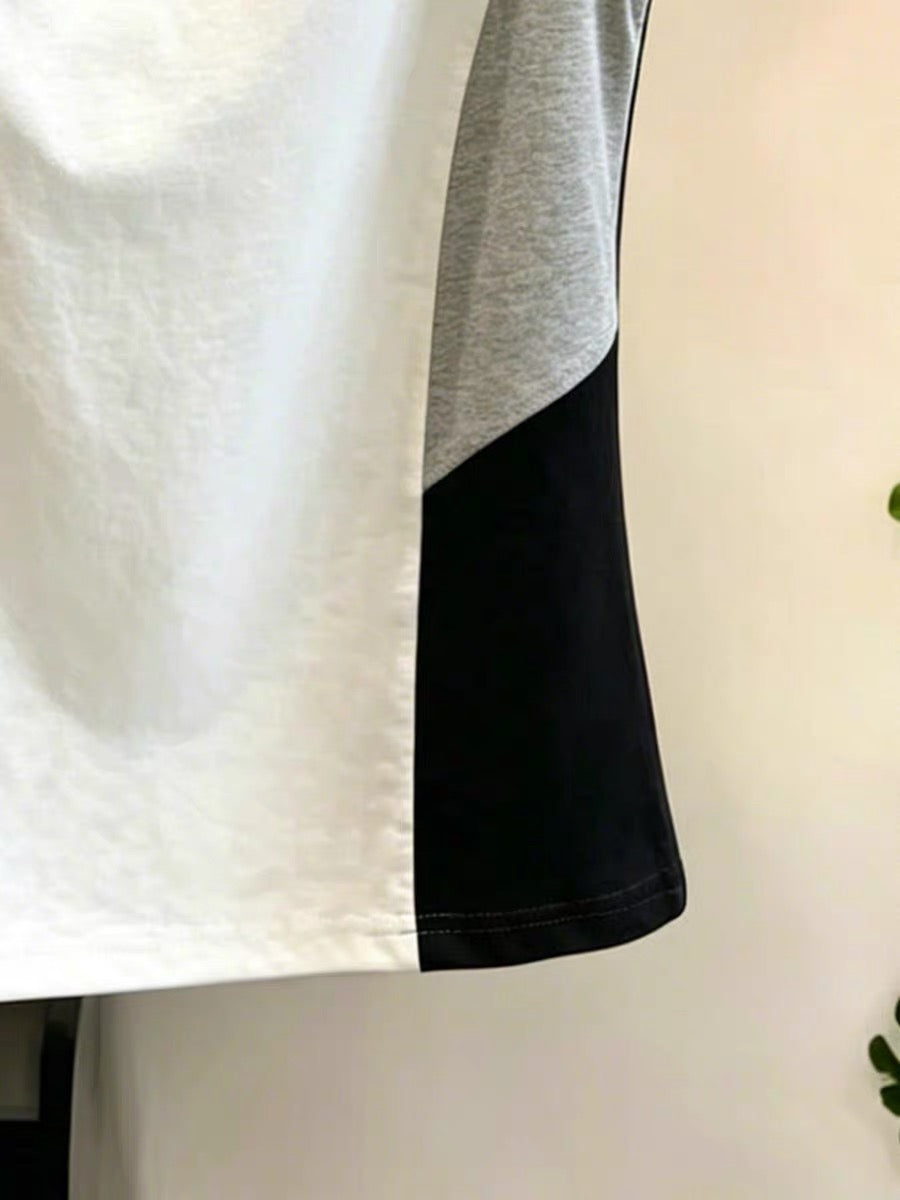 Shenzhen Nanyou Brand Women's American Style Versatile Short-Sleeve T-Shirt, Summer Slim Fit, Unique Color Block Top, Trendy