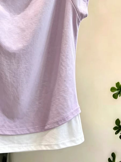 Shenzhen Nanyou Brand Women's Clothing ~ Round Neck T-Shirt, Slim Fit, Versatile Design, Purple Top, 2026 Summer Trend