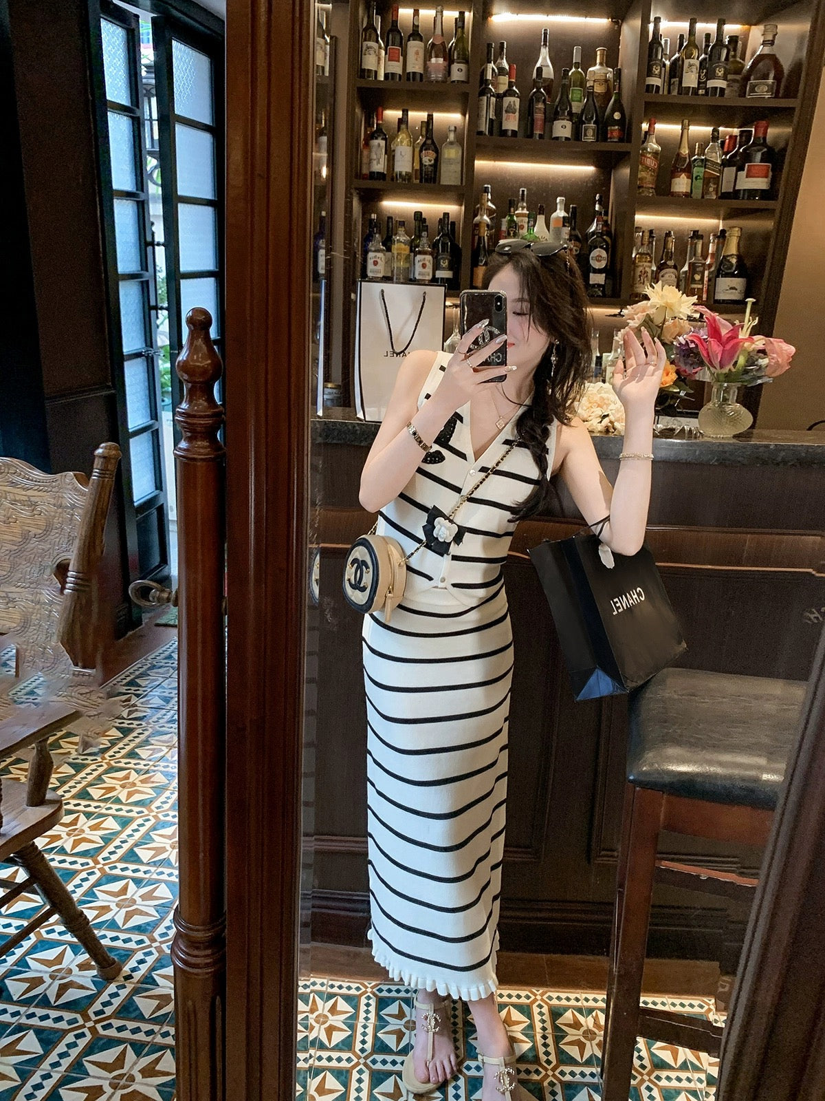 Fish Rabbit's Rabbit Small Fragrance Style Striped Suit Women's 2024 New Summer Mid-Length Sleeveless Two-piece Skirt