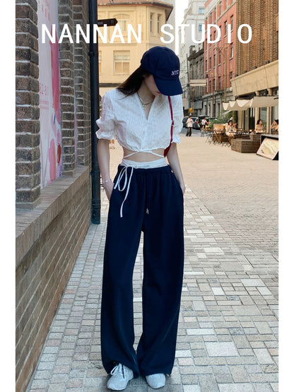 Zhang Xiaonai French white puff sleeve lace jacquard short-sleeved shirt short strap navel-exposed lace V-neck top