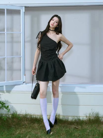 【LaluneDuCiel】 Women’s Summer A-Line One-Shoulder Sleeveless Dress – A Sweet, Unique-Design Mini Dress
