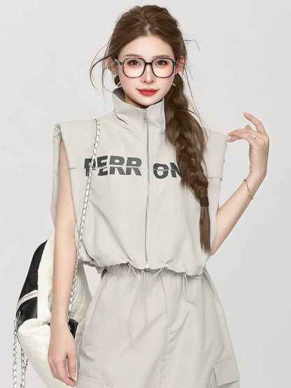 Xiao P clothing station American casual suit skirt women's summer high waist workwear long skirt sleeveless vest high-end two-piece suit