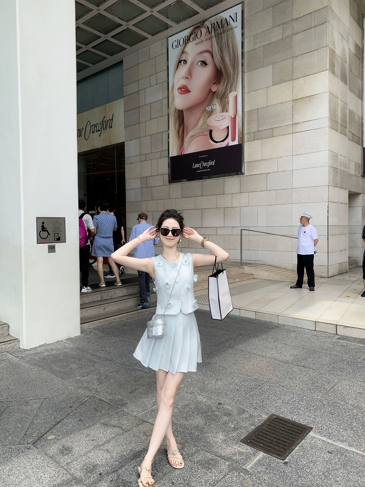 Fish Rabbit's Rabbit Xiaoxiangfeng summer dress with a complete set of pleated skirt suit for women two-piece suit skirt