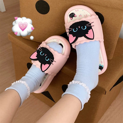 Thin strips sweet cool black cat personality sandals summer leisure net red soft thick bottom ladies outdoor one word sandals