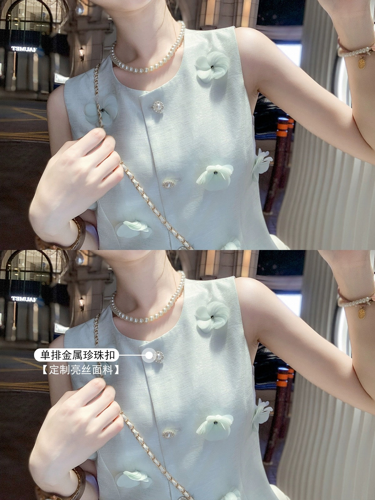 Fish Rabbit's Rabbit Xiaoxiangfeng summer dress with a complete set of pleated skirt suit for women two-piece suit skirt