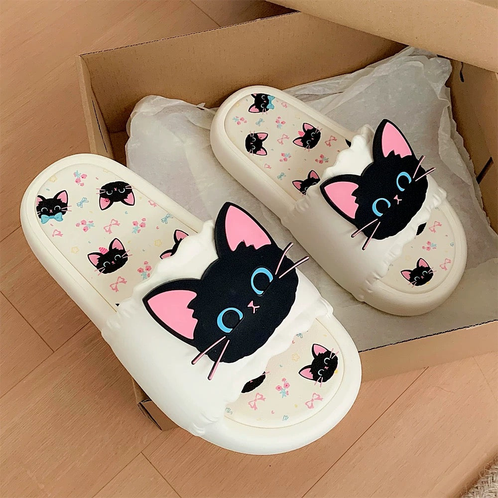 Thin strips sweet cool black cat personality sandals summer leisure net red soft thick bottom ladies outdoor one word sandals