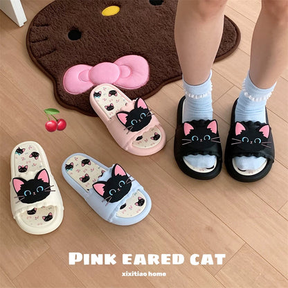 Thin strips sweet cool black cat personality sandals summer leisure net red soft thick bottom ladies outdoor one word sandals