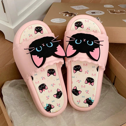Thin strips sweet cool black cat personality sandals summer leisure net red soft thick bottom ladies outdoor one word sandals