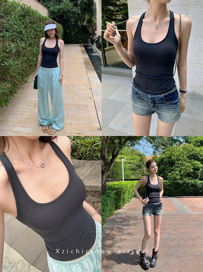 Xzichic comes with chest pad halter neck strap beautiful back I-shaped vest female 2025 summer bottoming top outer wear