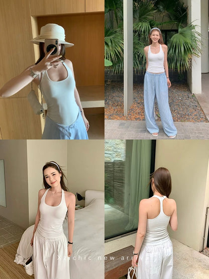 Xzichic comes with chest pad halter neck strap beautiful back I-shaped vest female 2025 summer bottoming top outer wear