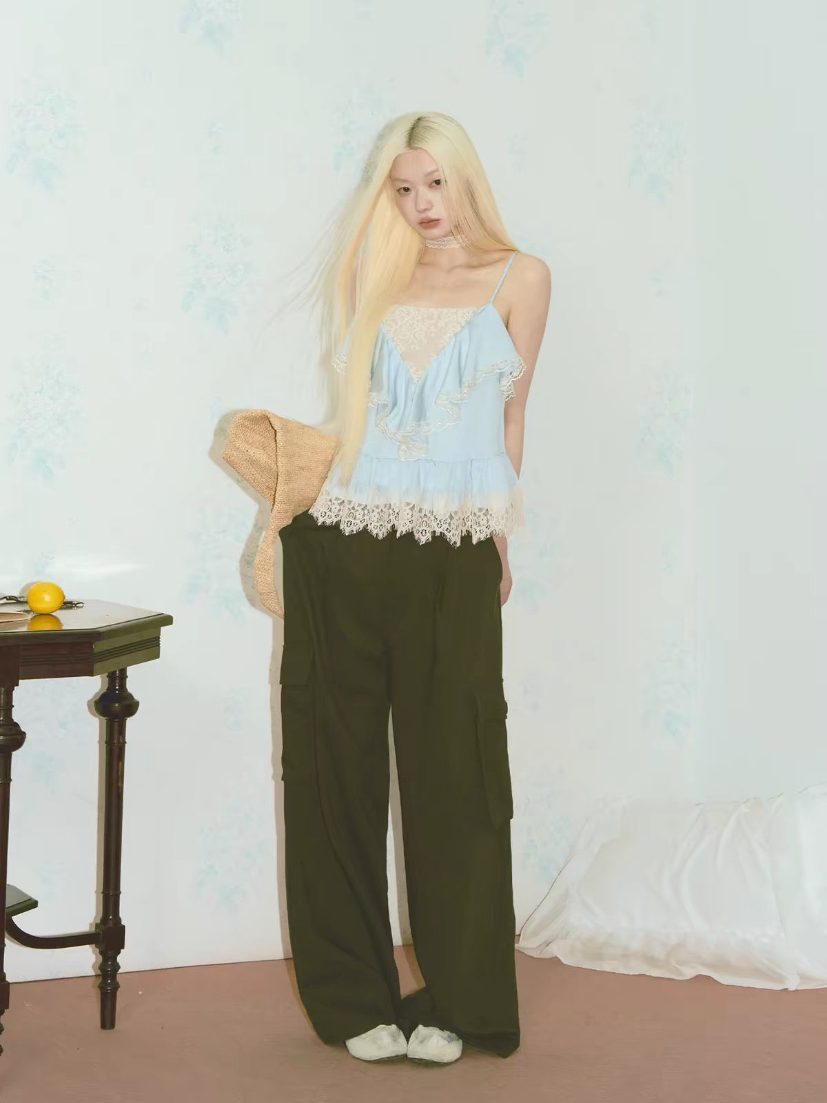 LaluneDuCiel】"Sea at Dawn" – A First-Love-Inspired Lyocell Satin Camisole with Delicate Lace Trim