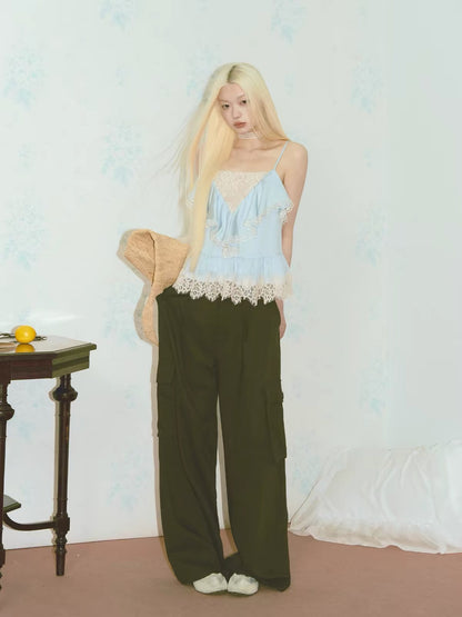 LaluneDuCiel】"Sea at Dawn" – A First-Love-Inspired Lyocell Satin Camisole with Delicate Lace Trim