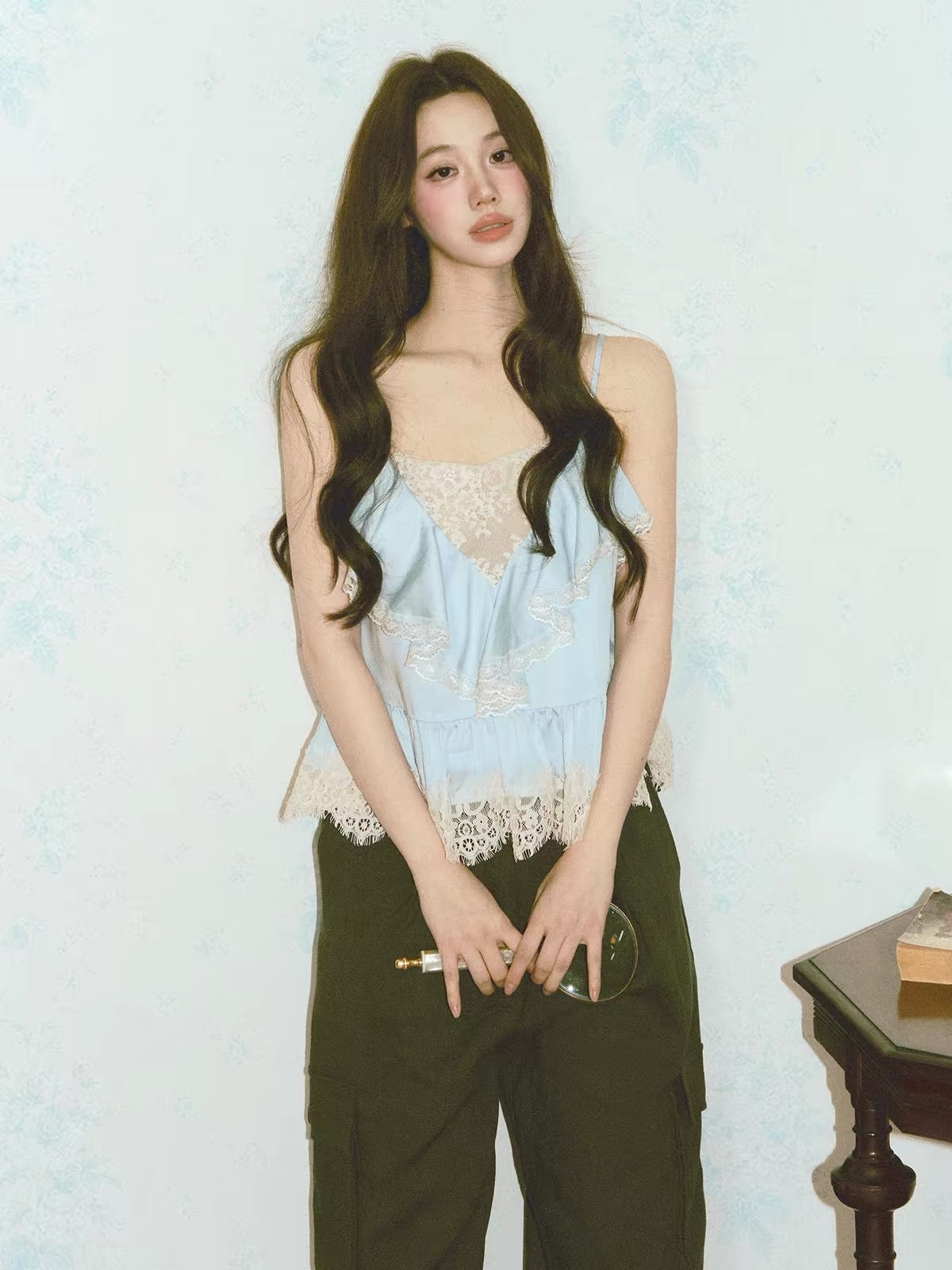 LaluneDuCiel】"Sea at Dawn" – A First-Love-Inspired Lyocell Satin Camisole with Delicate Lace Trim