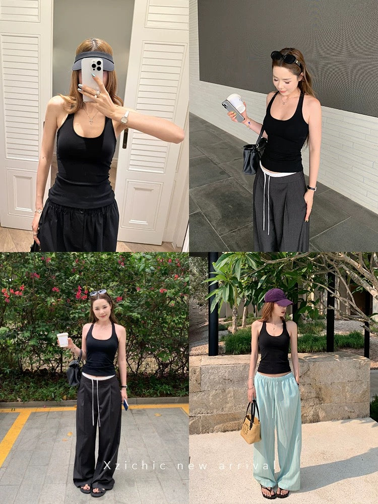 Xzichic comes with chest pad halter neck strap beautiful back I-shaped vest female 2025 summer bottoming top outer wear