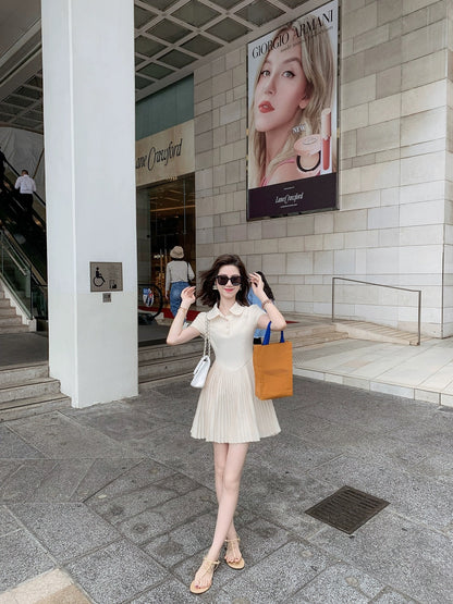 Fish Rabbit's Rabbit Small Fragrance Style Short Sleeve Dress Women's 2024 Summer New Doll Collar Spliced Pleated Skirt
