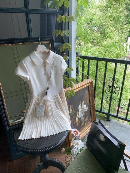 Fish Rabbit's Rabbit Small Fragrance Style Short Sleeve Dress Women's 2024 Summer New Doll Collar Spliced Pleated Skirt