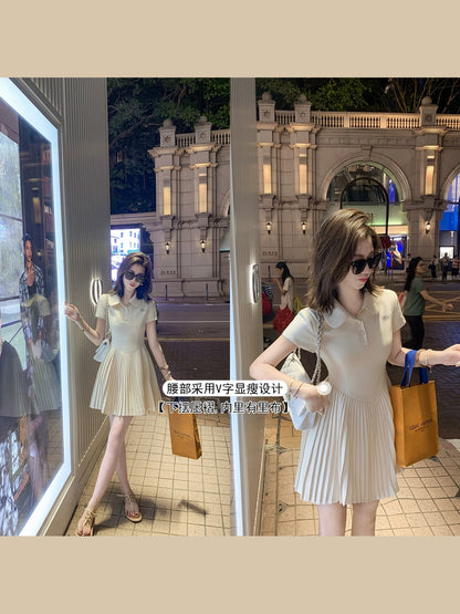 Fish Rabbit's Rabbit Small Fragrance Style Short Sleeve Dress Women's 2024 Summer New Doll Collar Spliced Pleated Skirt