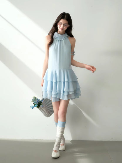 [Special Offer] LaluneDuCiel French-Style Halter-Neck Tiered Mini Dress for Women (Summer)