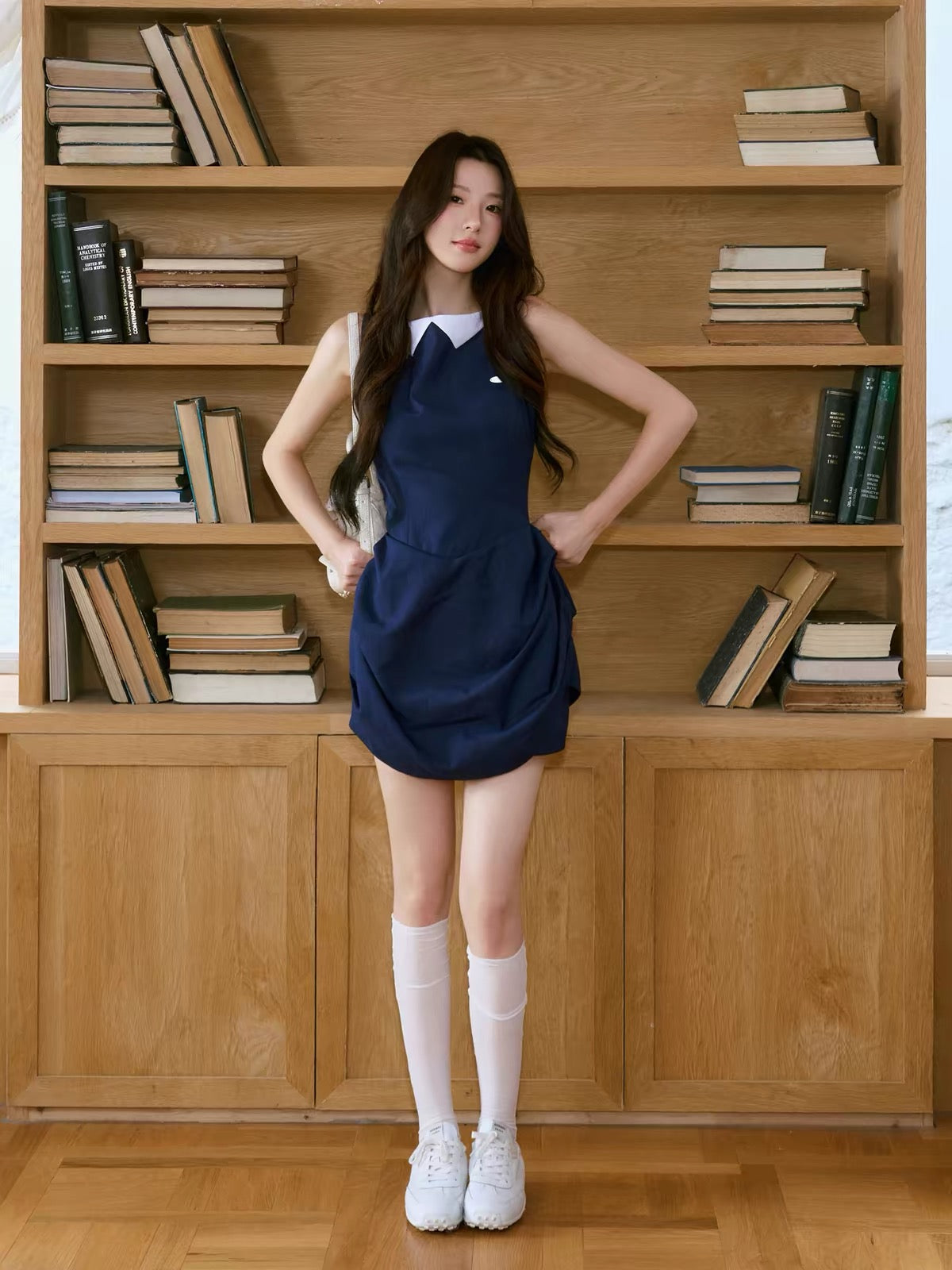 LaluneDuCiel Women’s Color-Block Sleeveless Straight-Fit Dress with Small Lapel and Cinched Waist – American Retro Casual Mini Dress
