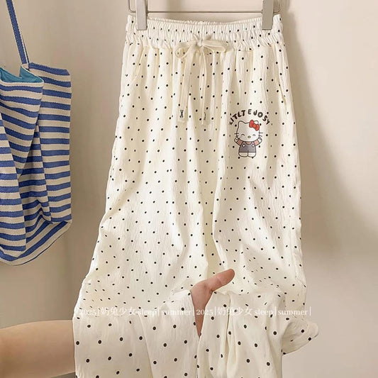 Casual walking pants, cartoon dachshund pajama pants, women's summer plaid double pocket plus size loose drawstring lounge pants