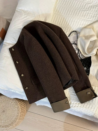 Brown retro celebrity short jacket for women 2025 winter new style down lining warm temperament top Korean