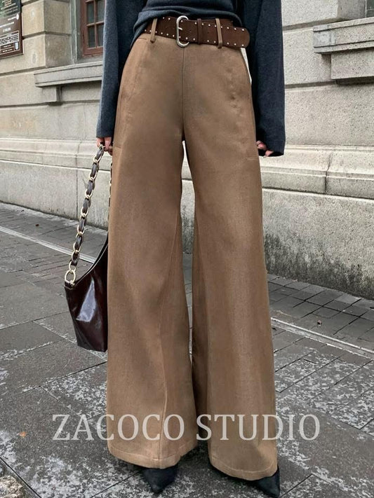 ZACOCO Autumn High-Waisted Wide-Leg Trousers for Women, 2025 New Style, Slimming, Versatile, Elegant, Casual Long Trousers