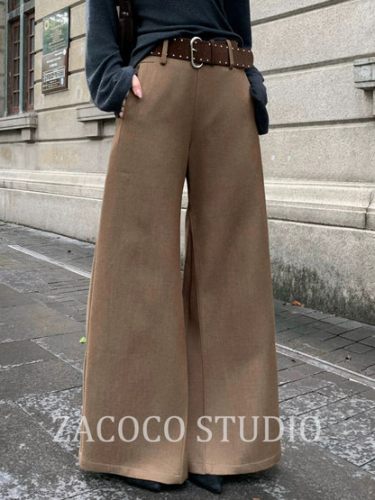 ZACOCO Autumn High-Waisted Wide-Leg Trousers for Women, 2025 New Style, Slimming, Versatile, Elegant, Casual Long Trousers