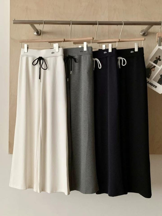 Petite (145cm) drawstring flowy wide-leg casual pants, 150cm high-waisted, versatile, slimming, loose, straight-leg, stylish floor-length pants.