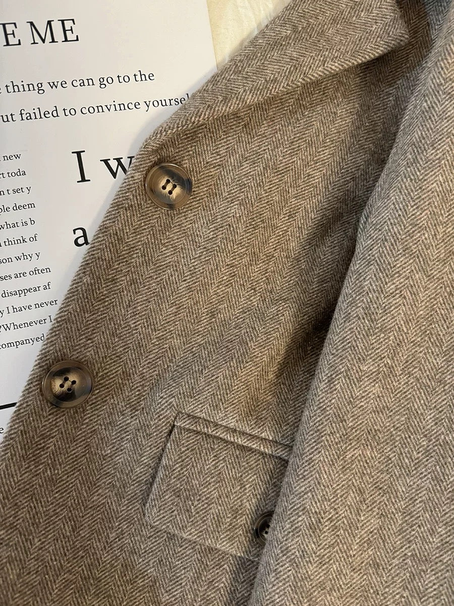 2025 autumn and winter new light brown Korean style woolen short suit jacket for women petite formal suit
