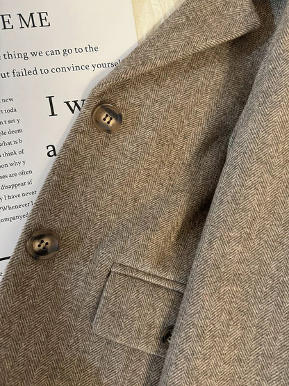 2025 autumn and winter new light brown Korean style woolen short suit jacket for women petite formal suit