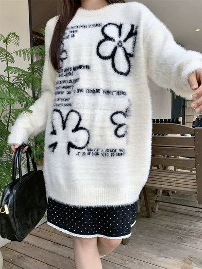 Sweet and relaxed style mink fleece sweater for women, new autumn and winter style, preppy, soft, loose and versatile pullover knitwear.