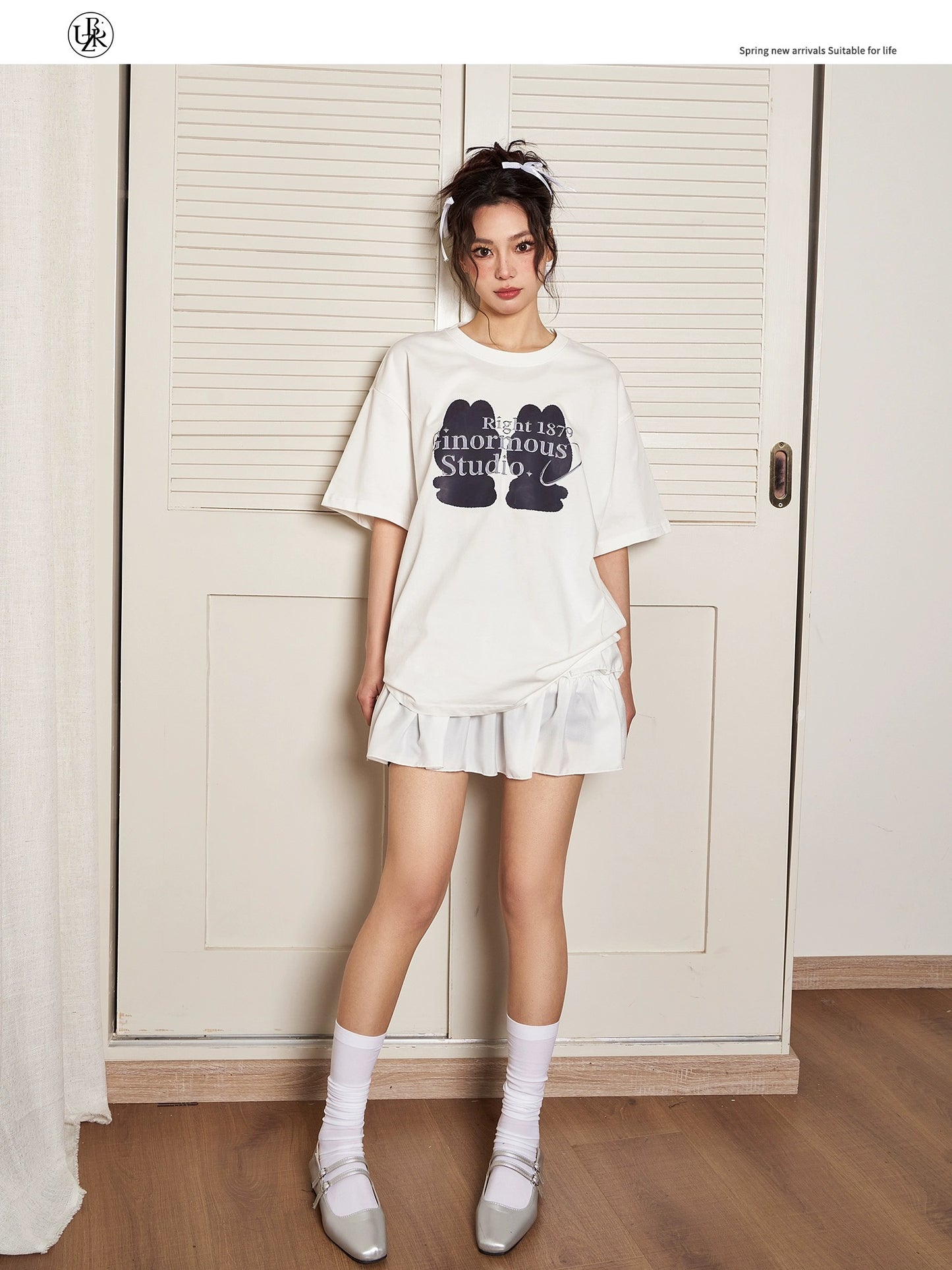 Beikastudios white T-shirt women's short-sleeved summer loose retro doll print casual round neck pure cotton half-sleeved t