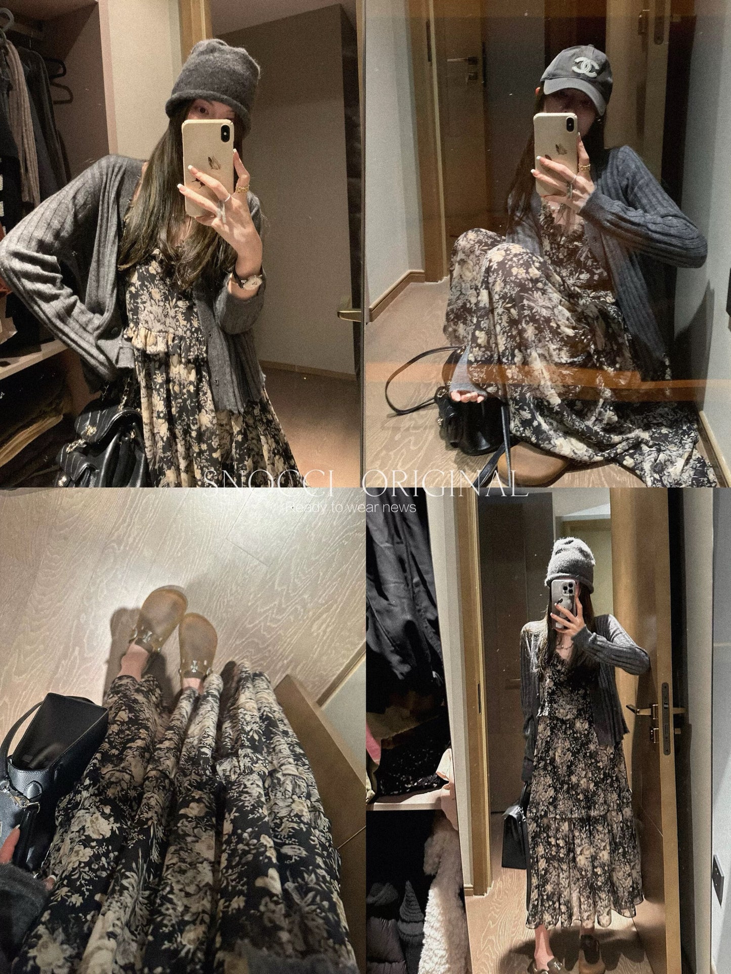 Qian Meixi gilt black floral suspender dress women's summer loose multi-layered ruffled sleeveless long skirt