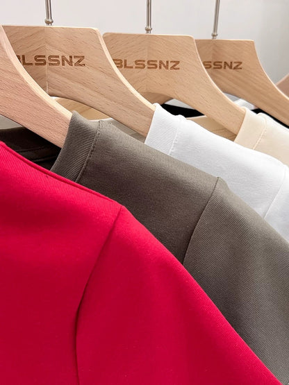 Pure cotton basic red short-sleeved T-shirt for women summer 2024 new European style shirt half-sleeved T-shirt slim fit top