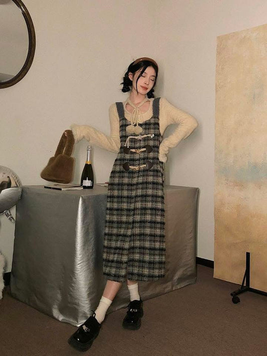 Chaochao Home Women's Knitted Sweater Autumn/Winter American Retro Slim Fit Lazy Slit Design Niche Inner Layer Top F