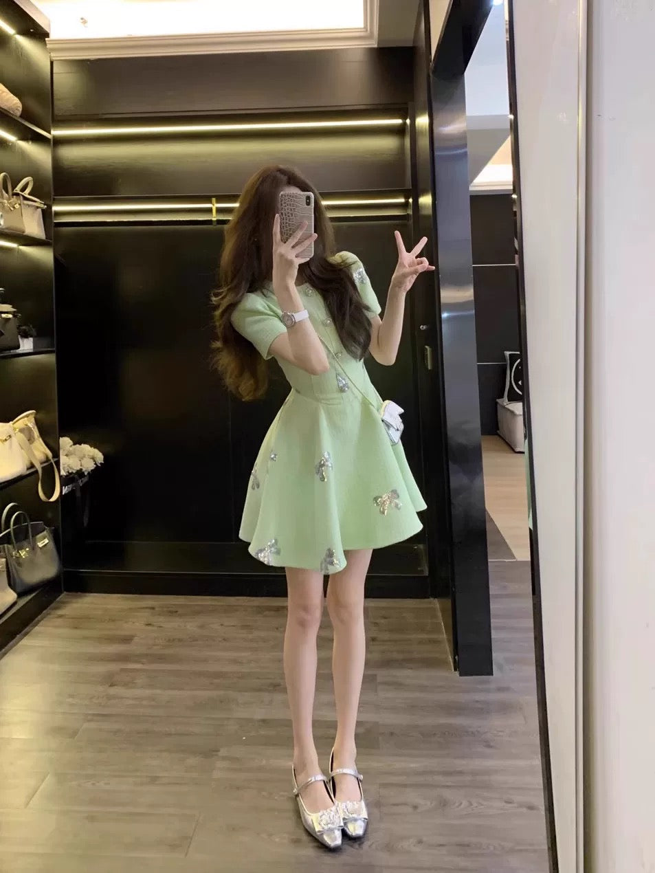 [Ready Stock] Leathercat Skirt 2025 New Style This Year's Popular Style High-end French Sequined Short Skirt