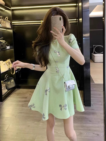 [Ready Stock] Leathercat Skirt 2025 New Style This Year's Popular Style High-end French Sequined Short Skirt