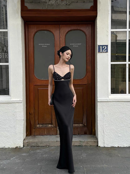 VENUIE Leopard-Print Satin-Paneled Cami Dress – A Form-Fitting, Mermaid-Style Long Dress Perfect for Birthday Parties and Special Occasions