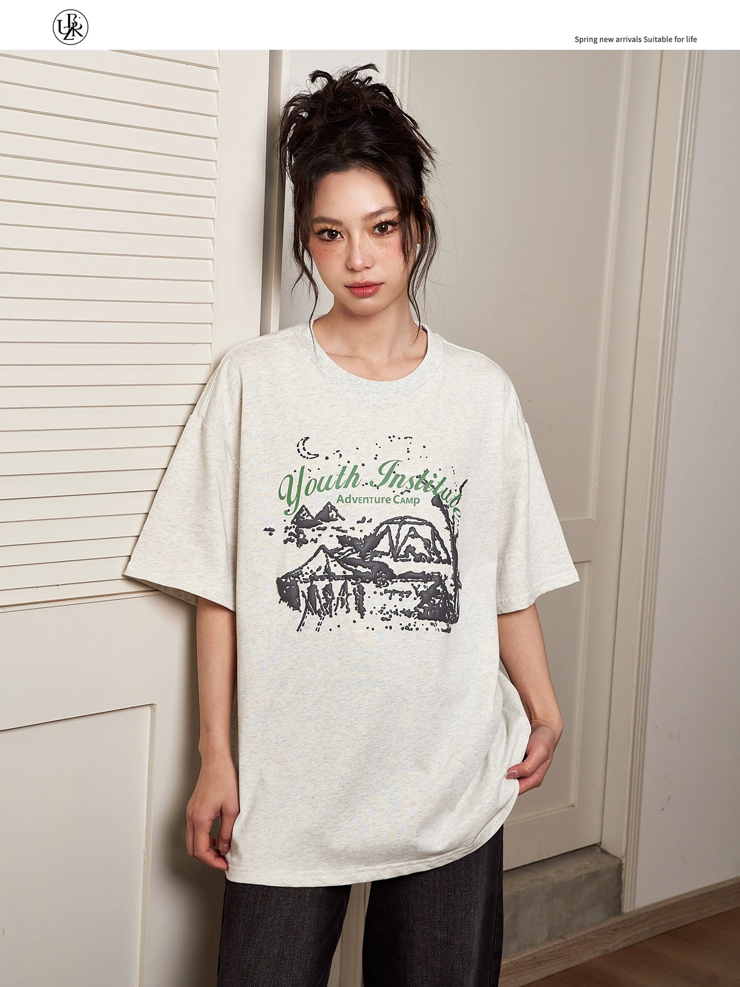 Beikastudios black T-shirt women's short-sleeved summer American retro snow mountain print loose casual cotton round neck t