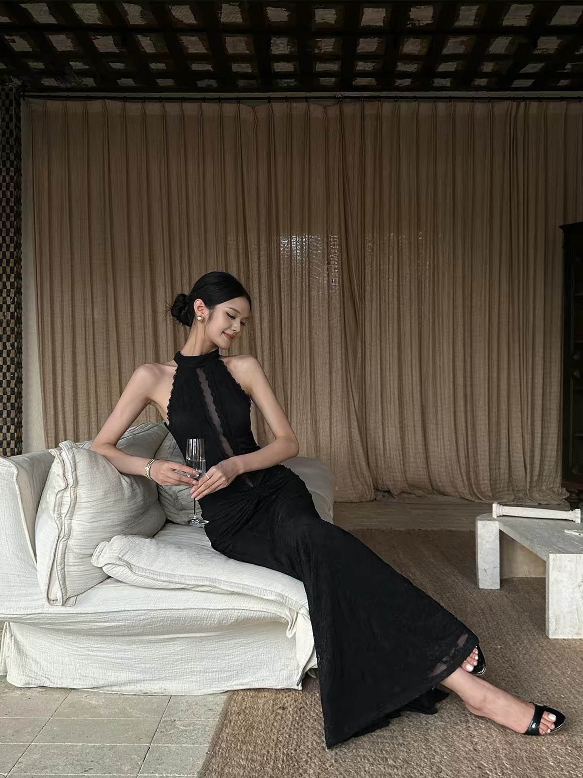 VENUIE Sexy Sheer Cut-Out Halter-Neck Evening/Birthday Gown – Sleeveless, Form-Fitting, Bodycon Maxi Dress