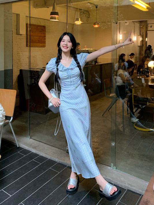 Sweet and Spicy Duoduo [Dream Girl] Blue Short Sleeve Dress Women's Summer 2024 New College Style Skirt