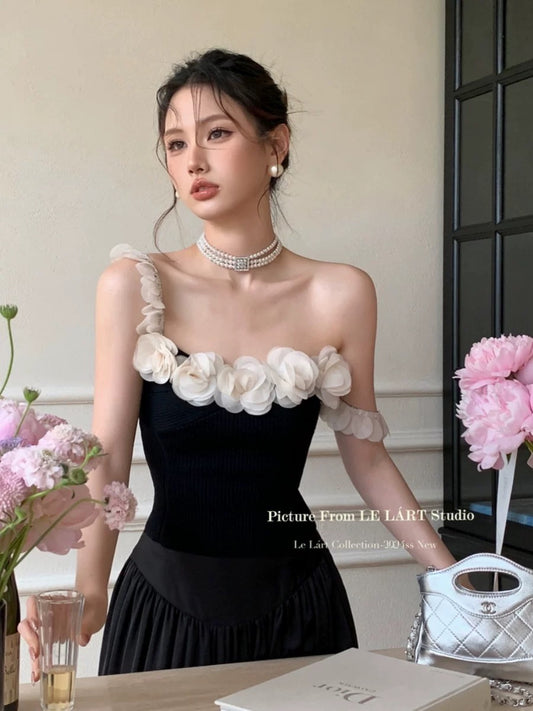 LELART new summer French temperament elegant pure desire style sweet and spicy petal camisole short top