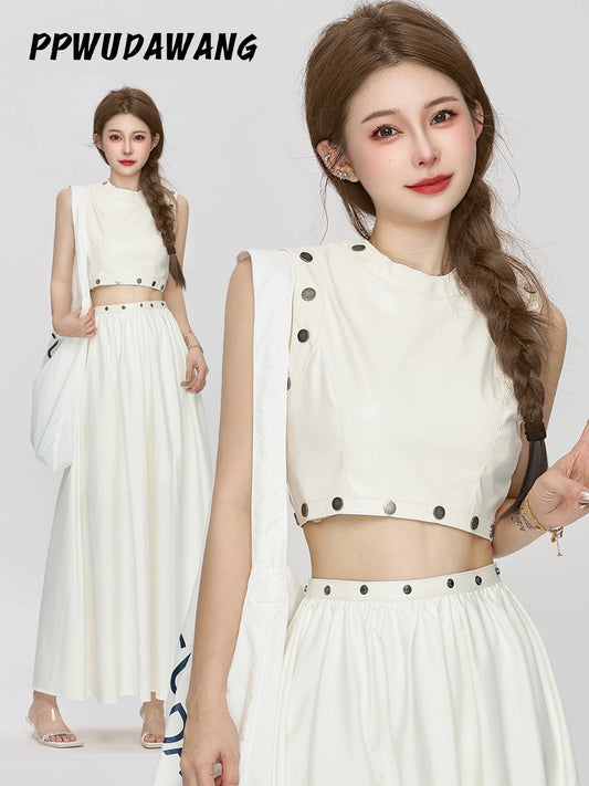 PPWUDAWANG Cold and salty style dress suit skirt sleeveless vest top temperament half-length skirt two-piece suit